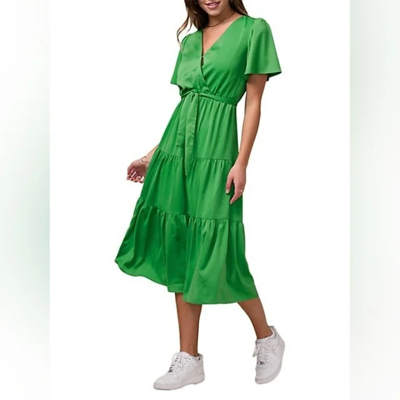 long sleeve green floral dress Floral Embroidered Maxi Dress With Sheer Flutter Sleeves In Sage Multi main image 0